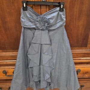 J. Crew Strapless Blue Dress with Ruffle Detail